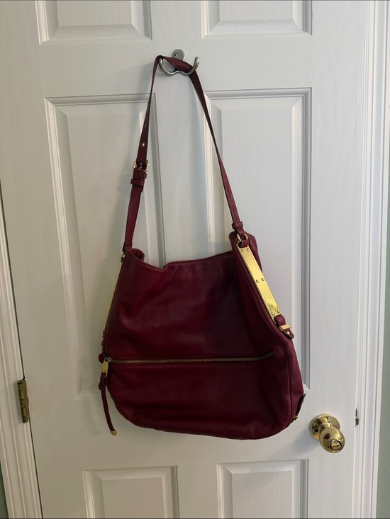 Badgley Mischka Handbags - Badgley Mischka Burgundy Leather Shoulder Bag with Gold Accents